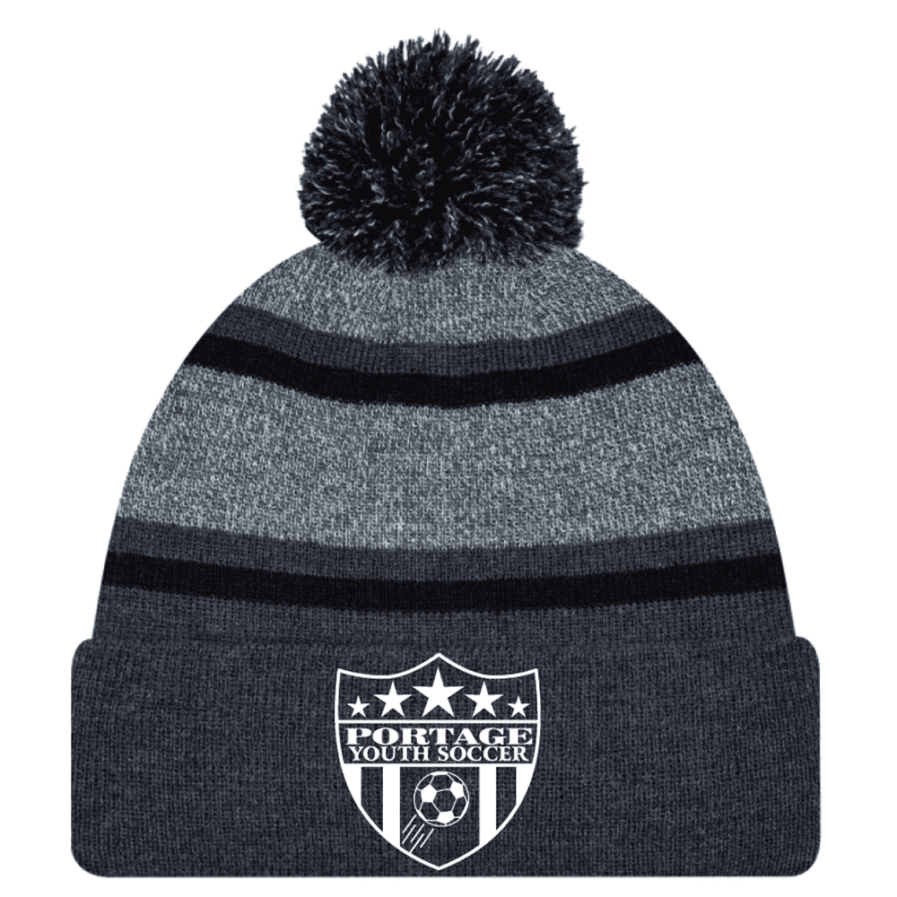 9M069M Acrylic Roll Pom Pom Toque - Black/Charcoal